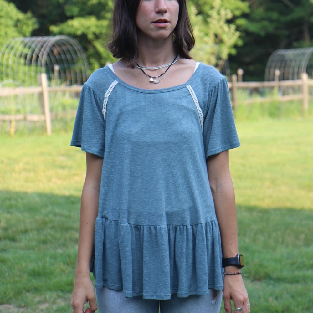 Blue Short Sleeve Peplum Tunic